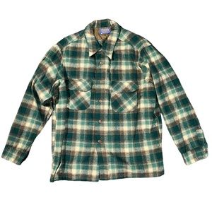 Vintage 60s Pendleton Virgin Wool Plaid Flannel Button Up Size XL